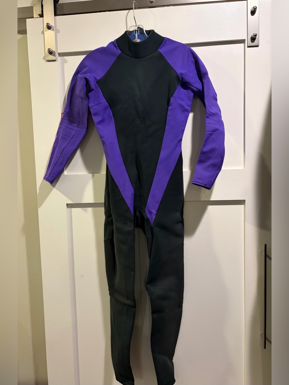 Women’s Full-Body Swim Footie in Black and Purple